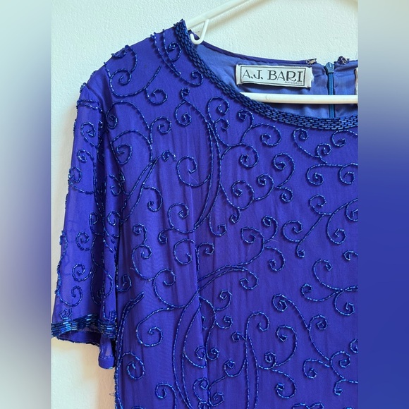 AJ Bari ๐ Cobalt Blue 100% silk Beaded Cocktail Dress size 14 - Picture 3 of 4